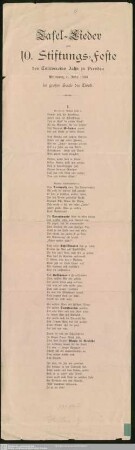 Tafel-Lieder zum 10. Stiftungs-Feste des Turnvereins Jahn zu Dresden Mittwoch, 6. Febr. 1889