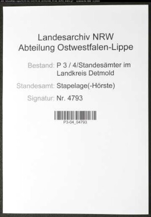Sterberegister Standesamt Stapelage(-Hörste)