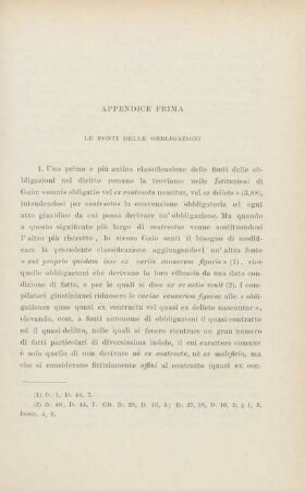 Appendice prima. Le fonti delle obbligazioni