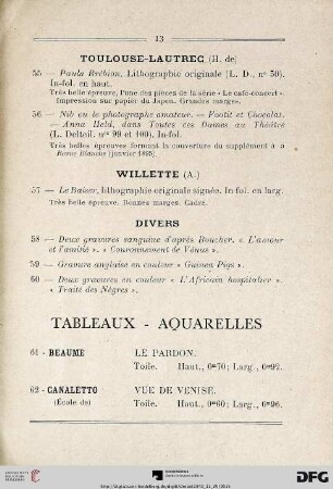 Tableaux – Aquarelles (Nr. 61-77)