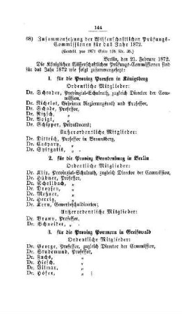 Zusammensetzung der Wissenschaftlichen Prüfungs-Commissionen für das Jahr 1872 : [III. Gymnasien und Realschulen]