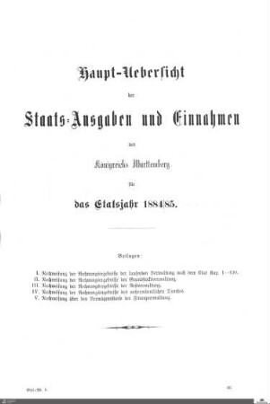 Nachweisung der Rechnungsergebnisse von dem Etatsjahr 1884-1885