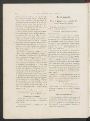 Comunicación : Nota de pésame por la muerte del señor Cánovas del Castillo