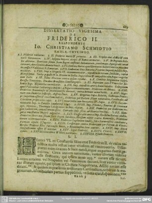 Dissertatio Vigesima De Friderico II. Respondente Io. Christiano Schmidtio Kahla-Thuringo