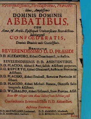 Ephemeris ecclesiastica, astronomico-astrologica : fructu variae lectionis instructa ; ad annum salutis natae ... ; in usum Salisburgensis et vicinarum provinciarum. 1716