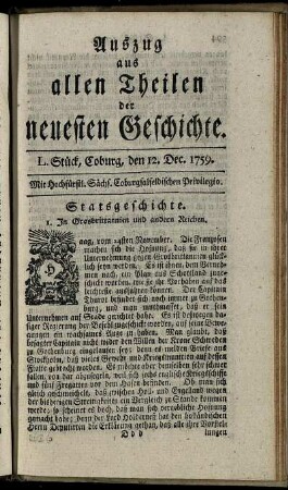 L. Stück, Coburg, den 12. Dec. 1759.