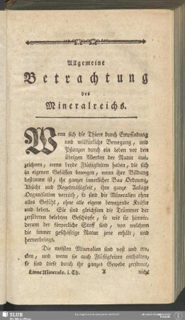 Allgemeine Betrachtung des Mineralreichs