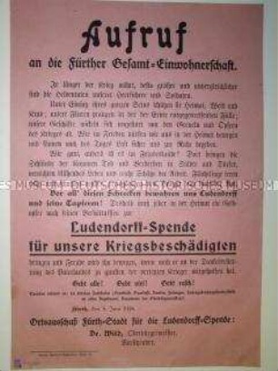 Maueranschlag mit einem Aufruf zur "Ludendorff-Spende" an die Fürther Einwohner
