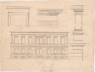 Voit, August von; Gebäude - Ansicht; Fensterrahmung, Gesims u. Eckpilaster (Details)