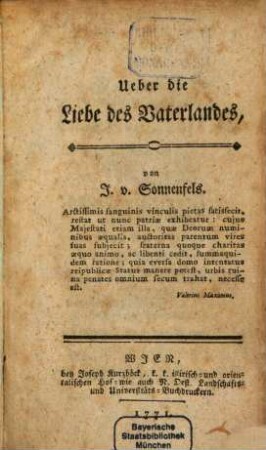 Ueber die Liebe des Vaterlandes
