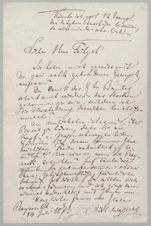 Richard Wagner (1813-1883) Autographen: Brief von Richard Wagner an Ernst Wilhelm Fritzsch - BSB Autogr.Cim. Wagner, Richard.50