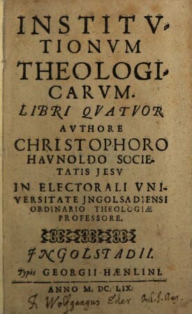Institvtionvm Theologicarvm Libri Qvatvor