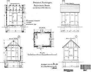 Plochingen: Nebengeb.Aufenthaltsb.Drehscheibenwärter Grundriß EG,Schnitte,Ansichten
