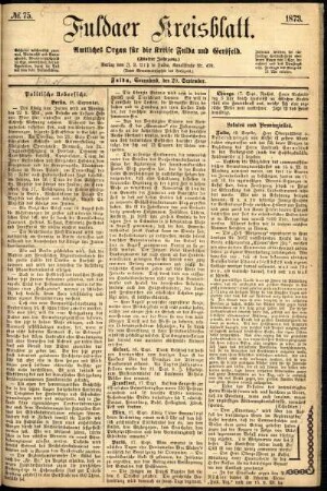 Erste Ausgabe vom Samstag, den 20. September 1873.