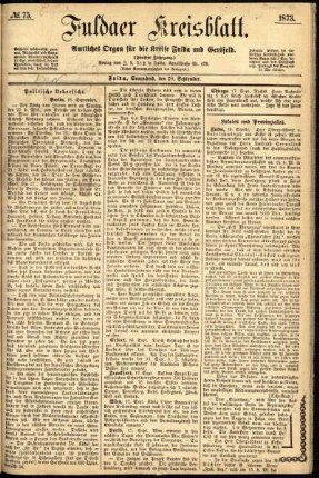 Erste Ausgabe vom Samstag, den 20. September 1873.