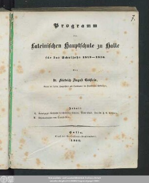 1850: Programm der Lateinischen Hauptschule in Halle : für d. Schuljahr ...