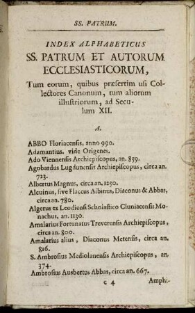 Index Alphabeticus Ss. Patrum et Autorum Ecclesiasticorum, ...