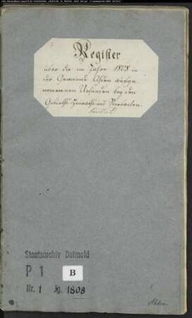 Zivilstandsregister der Gemeinde Ahden, Kreis Büren (Ortsteil der katholischen Gemeinde Brenken) (GAHT 1808) (Gemeinde: Ahden, Kreis Büren)