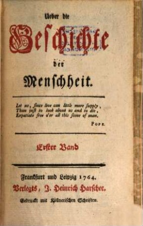 Ueber die Geschichte der Menschheit, 1