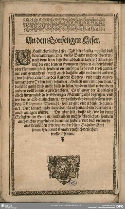 An den Gottseligen Leser