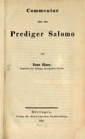 Commentar über den Prediger Salomo