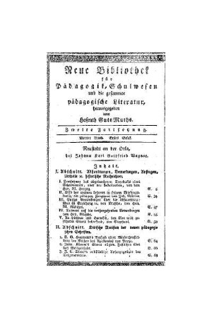Inhalt [vierter Band, erstes Stück]