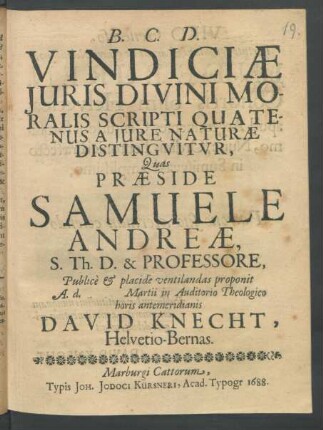 Vindiciae Iuris Divini Moralis Scripti Quatenus A Iure Naturae Distinguitur