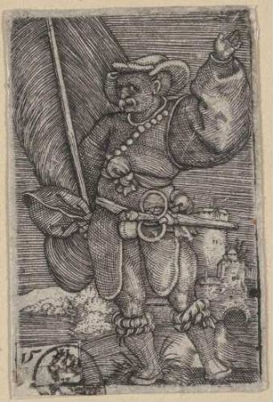 Standartenträger mit gehobener linken Hand