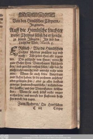 Von den Himlischen Cörpern/ In gemein.