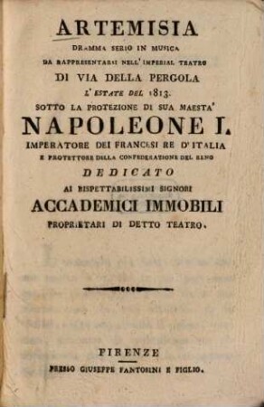 Artemisia : Dramma serio in musica