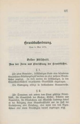 Grundbuchordnung. Vom 5. Mai 1872.