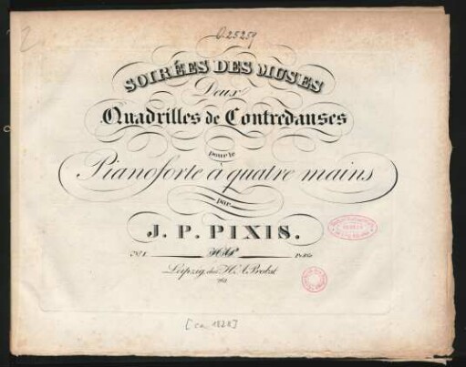 No. 1: Soirées Des Muses : Deux Quadrilles de Contredanses pour le Pianoforte à quatre mains