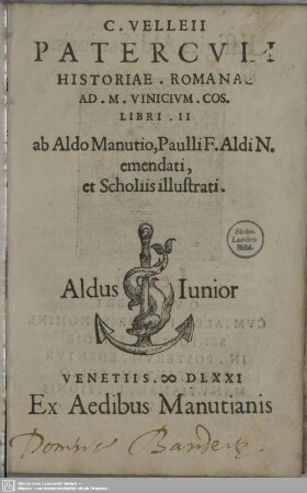 C. Velleii Paterculi Historiae. Romanae Ad. M. Vinicium Cos. Libri. II