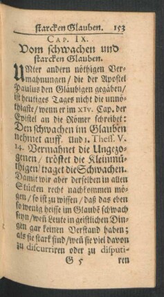 Cap. IX. Vom schwachen und starcken Glauben.