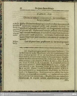 Caput VII. Utrum in tributo emigrationis, ius retorsionis locum habeat?