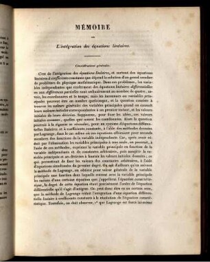 Mémoire sur les L'intégration des équations linéaires.
