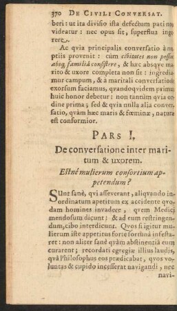 Pars I. De conversatione inter maritum & uxorem.