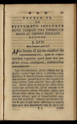 Sectio II. De Systemate Influxus Physici Tanquam Vera Commercium Mentis Et Corporis Explicandi Ratione.