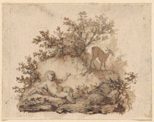 Vignette mit Putto und Ziege