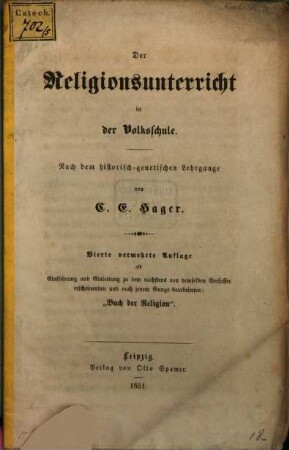 Der Religionsunterricht in der Volksschule