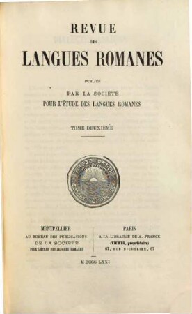 Revue des langues romanes. 2. 1871