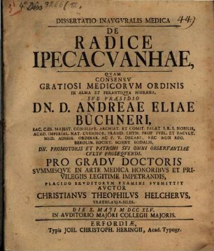 Diss. inaug. med. de radice Ipecacuanhae