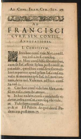 Ad Francisci Curt. Sen. Consil. Annotationes.