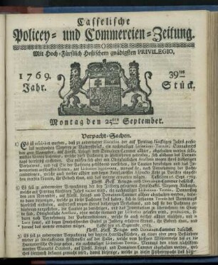 39tes Stueck, Montag den 25ten September 1769