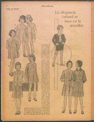 La elegancia infantil se basa en la sencillez [Dibujos] : Para la mujer