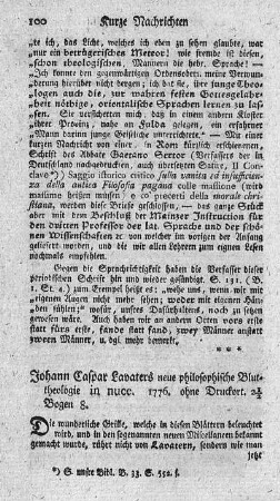 Johann Caspar Lavaters neue philosophische Bluttheologie in nuce.