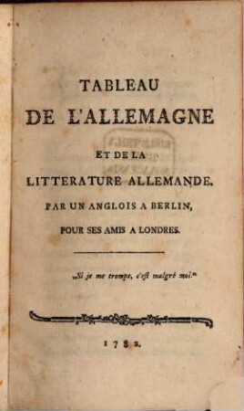 Tableau de l'Allemagne et de la littérature allemande