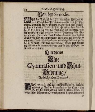 Vierdtens Eine Gymnasien- und Schul-Ordnung