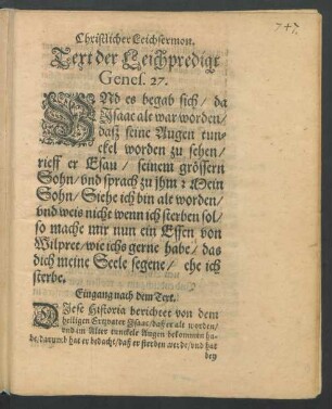 Text der Leichpredigt Genes. 27.