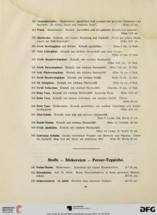 Stoffe, Stickereien, Perser-Teppiche, Skulpturen (Nr. 541-589)